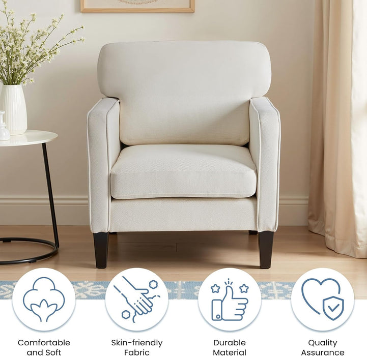 White Midcentury Modern Upholstered Accent Lounge Chair