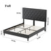 Full Size Bed, Black Faux Leather Upholstered Button Tufted Low Profile Platform Bed Frame with Adjustable Headboard for Bedroom