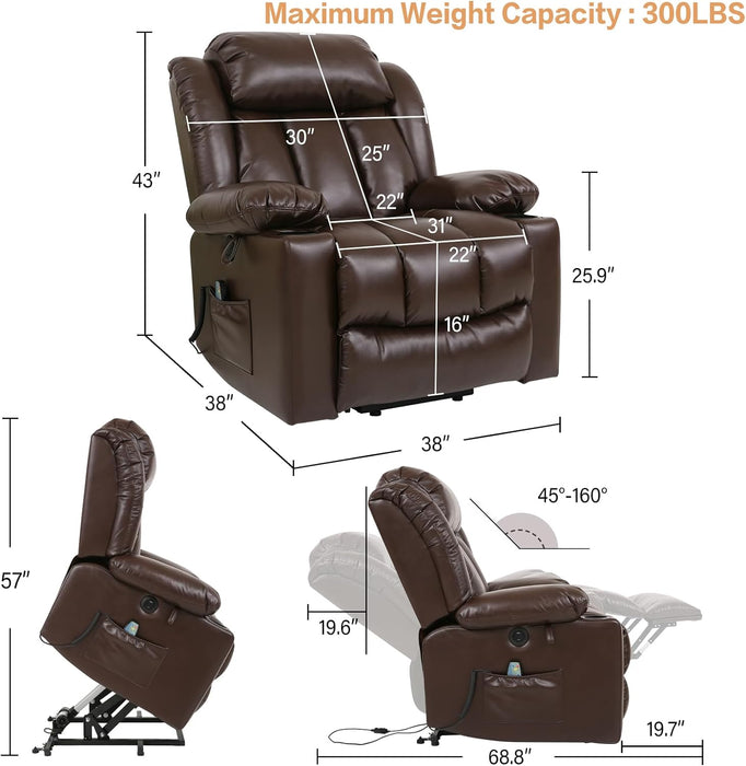 Brown Power Recliner with Massage & Heat