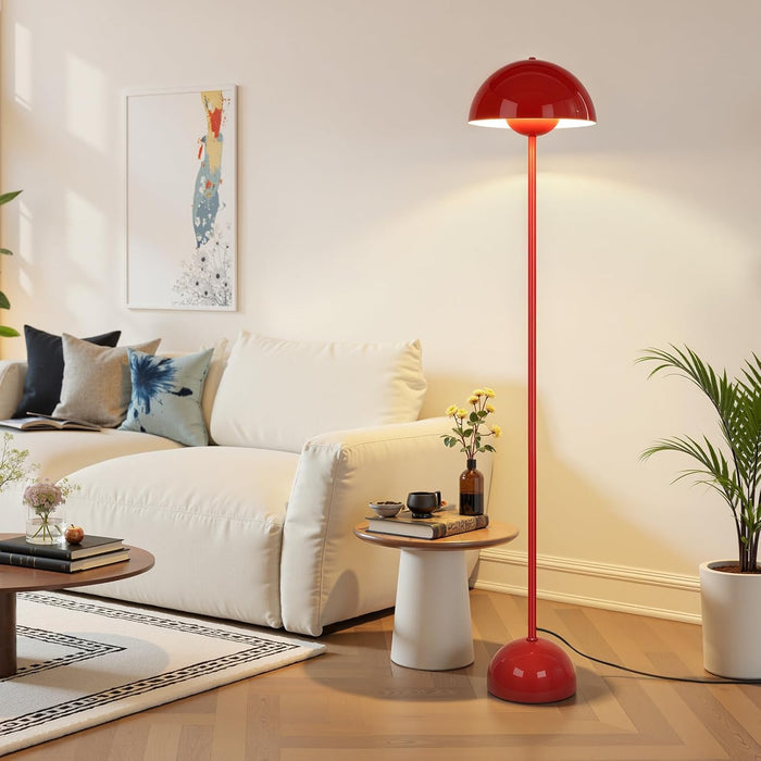Red Floor Lamp for Living Room, 66'' Tall Industrial Standing Lamp with Unique Reflecting Shade, Mid Century Modern Ambient Light for Bedroom Office Corner