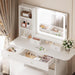 White Vanity Desk Illuminated Mirror Storage Cabinet