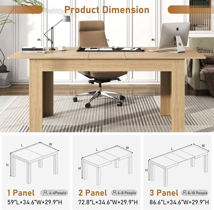 59"-86" Extendable Dining Table for 6-8 Person, Wooden Dining Room Table, Modern Extendable Table for Gatherings, Meeting for Small Kitchens, Dining Office Areas(Natural)