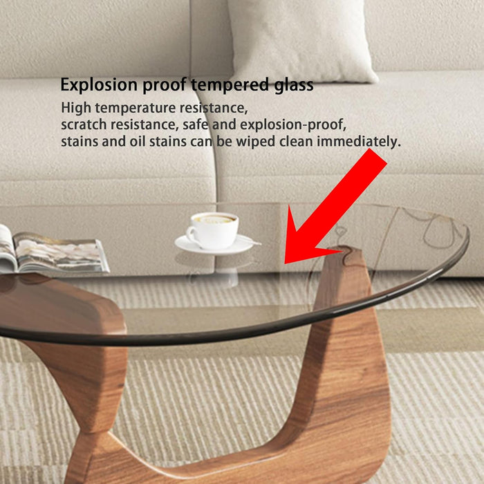 Walnut Clear Glass Oval Coffee Table Diameter32.68Inch
