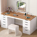 55 Inch Computer Desk with 10 Drawers and Outlets for Home Office