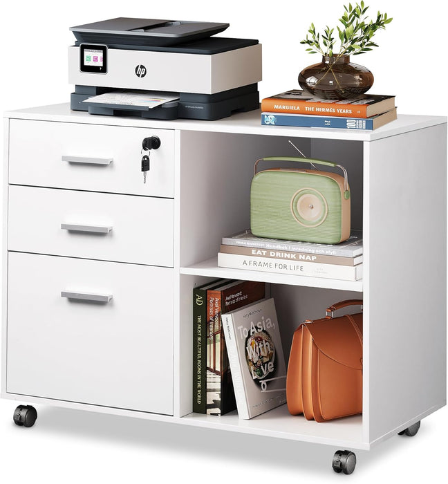 Rolling 3-Drawer File Cabinet with Printer Stand