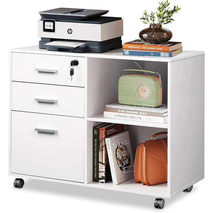 Rolling 3-Drawer File Cabinet with Printer Stand