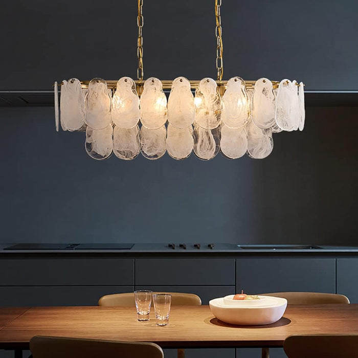 Gold Multi-Tier Lantern Pendant Lighting,Cloud Glass Metal Kitchen Island Chandeliers Hanging Ceiling Light Fixtures