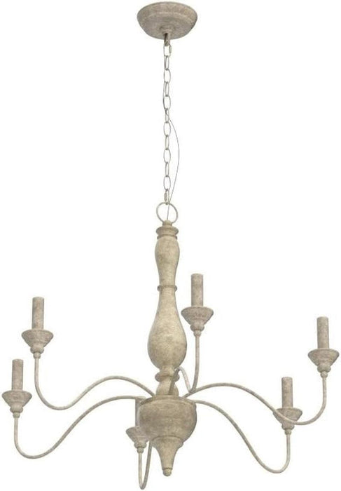 French Country Chandeliers Wood 6 Lights Rust Arms for Dining, Bedroom, Living Room and Bathroom, Brown Lamp Body Size:D29.5 Xh24.5