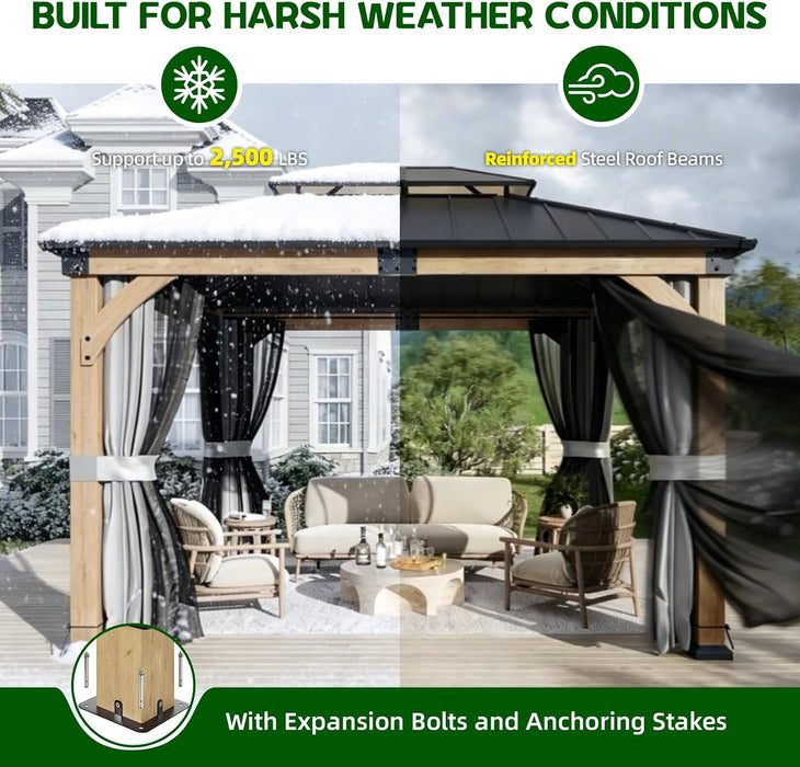 10x12 Ft Cedarwood Gazebo AllWeather Curtains Netting