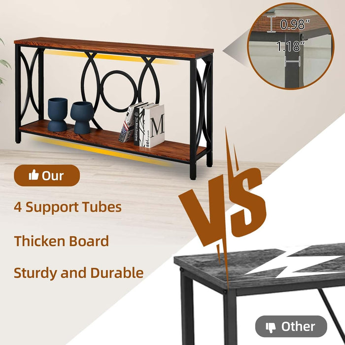 Sofa Console Table, Rustic Console Table with Faux Marbled Tabletop, Engineered Wood Entryway Tables with 2 Tier Storage, Narrow Sofa Table for Living Room, Hallway (55 Inch, Rustic Brown)