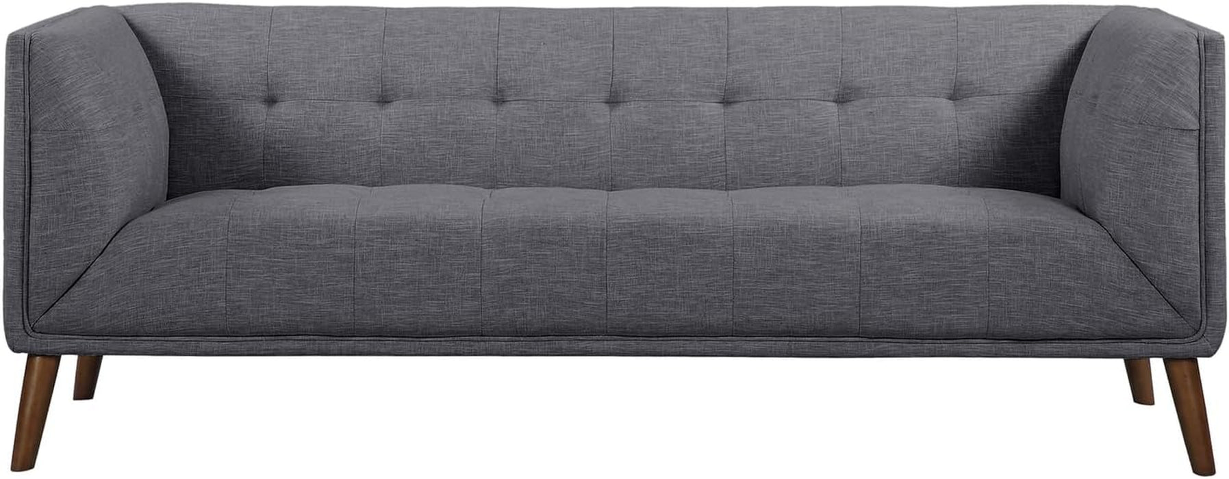 Dark Grey Linen Sofa: Walnut Wood Legs, Modern Style