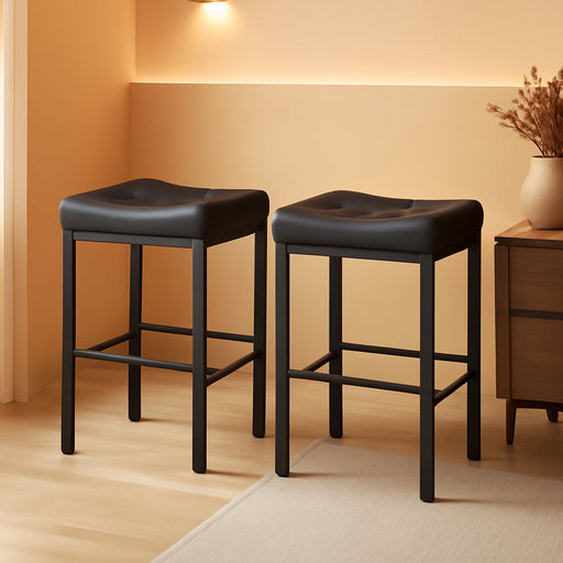Bar Stools,25.4" Saddle Stools with PU Upholstery, Counter Height Stools with Footrest, Kitchen Breakfast Chairs, for Dining Room, Cafe, Bar, Black BB23BY01