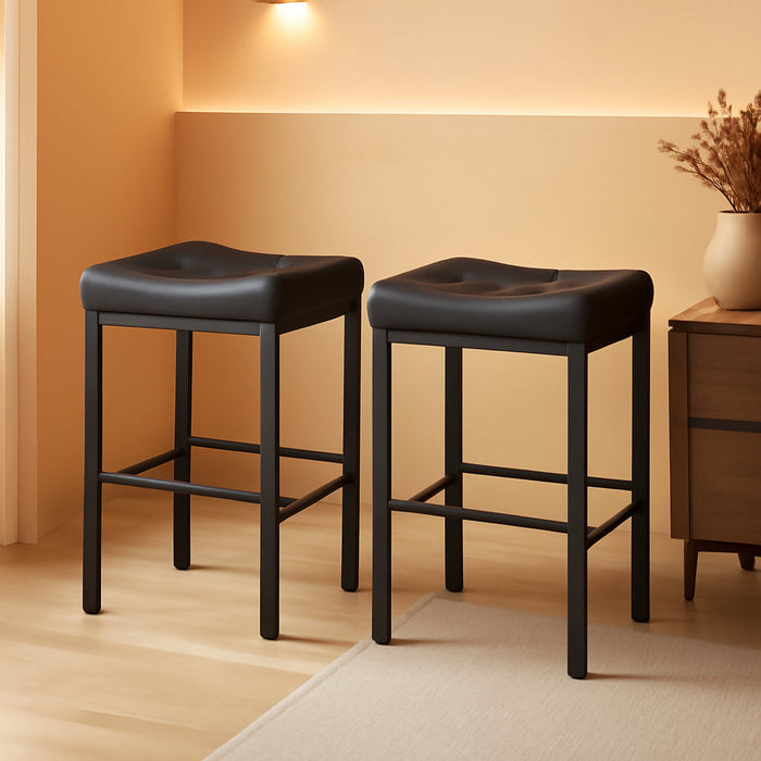 Bar Stools,25.4" Saddle Stools with PU Upholstery, Counter Height Stools with Footrest, Kitchen Breakfast Chairs, for Dining Room, Cafe, Bar, Black BB23BY01