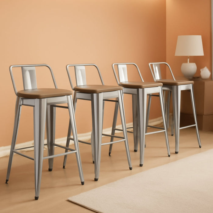 24 Inch Swivel Bar Stools Set of 4 with Backs Counter Height Industrial Barstools for Kitchen Island (Swivel 24 Inch, Silver Wooden)