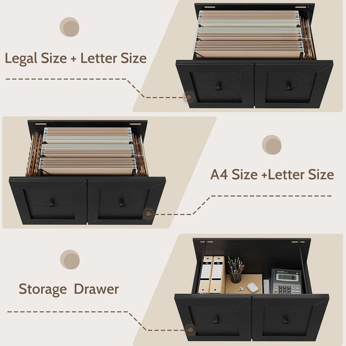 Black 43Inch Engineered Filing Cabinet With Outlet