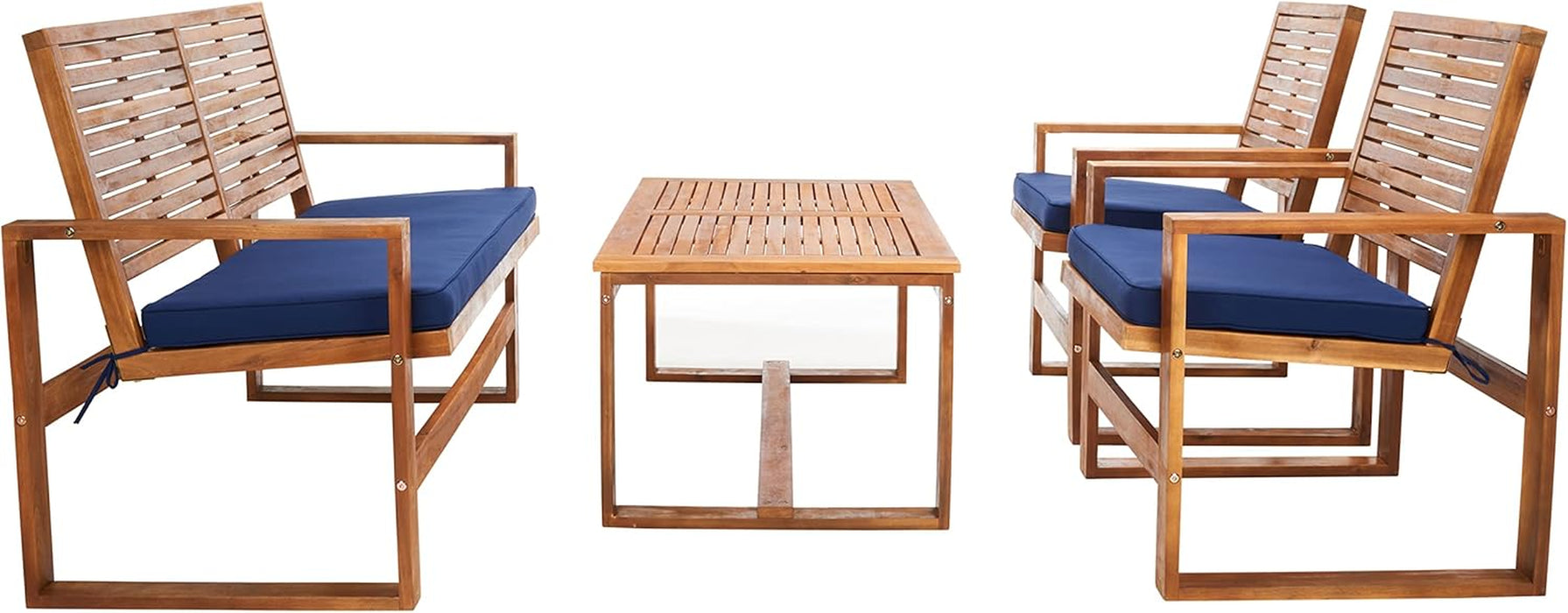 Home Collection Hailey Outdoor Living 4-Piece Acacia Patio Furniture Set, Brown and Navy