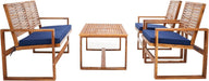 Home Collection Hailey Outdoor Living 4-Piece Acacia Patio Furniture Set, Brown and Navy