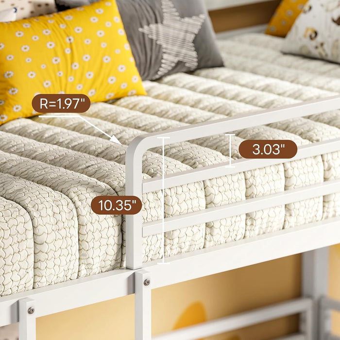 Bunk Bed, Triple Bunk Beds with 2 Ladders, Bunk Beds Twin over Twin over Twin, Metal Bed Frame with Guardrails for Bedroom, No Box Spring Needed, White