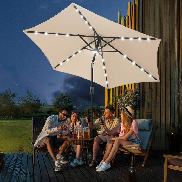 10Ft Solar Outdoor Umbrella - 24 LED Lighted Patio Umbrella with Centre Surround Light, Table Umbrellas with Tilt & Crank for Pool, Porch, Garden, Deck, Backyard UV Protection (Beige)