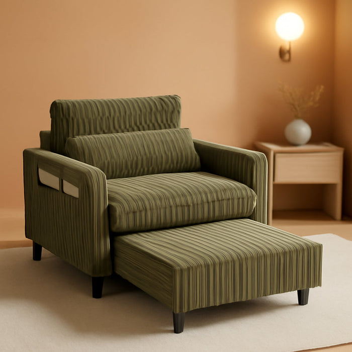 Corduroy Convertible Sofa Bed With ForestGreen Fabric