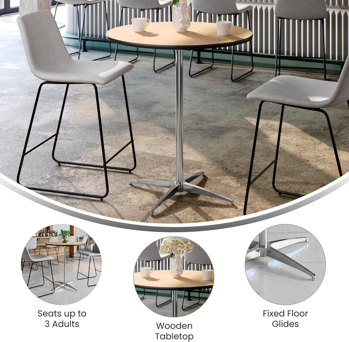 Natural Birch Wood Round Cocktail Table Adjustable