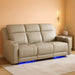 Dual Motor Power Reclining Sofa, Breathable Leather Reclining Couch with Power Headrest/Led Light/Armrest Storage, Recliner Sofa 3 Seater for Living Room (Grey, 3 Seater)