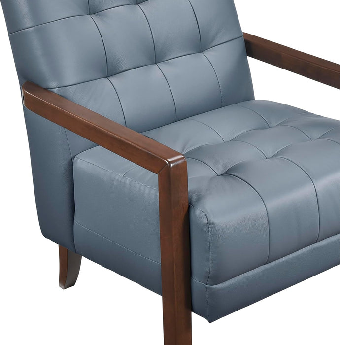 Blue Premium Genuine Leather Tufted Upholstered Chair