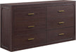 60" Wide Transitional 6-Drawer Dresser for Bedroom, Cacao Walnut