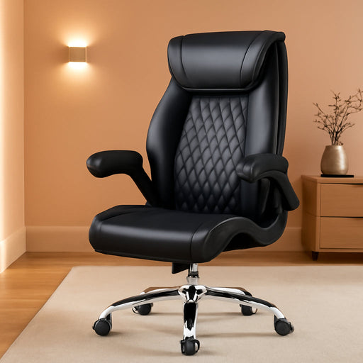 Office Chair, Ergonomic High Back Home Office Desk Chair, Big and Tall Breathable Leather Office Chair with Lumbar Support Flip-Up Armrests, Computer Chair with Rocking Function