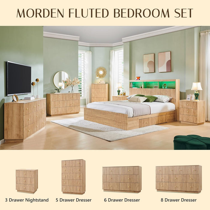 Fluted 5 Drawers Dresser for Bedroom, 45" Tall Modern Dressers & Chest of Drawers with Metal Handle, Wood Closet Clothes Storage Organizer,Storage Dressers Organizer for Hally/Living Room, Natural