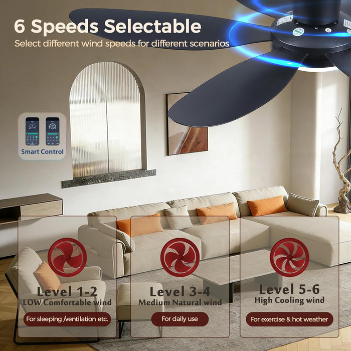 Ceiling Fans with Lights,42" Low Profile Ceiling Fan with Light and Remote Control,Flush Mount, Reversible, Dimmable, Noiseless, Black Ceiling Fan for Bedroom