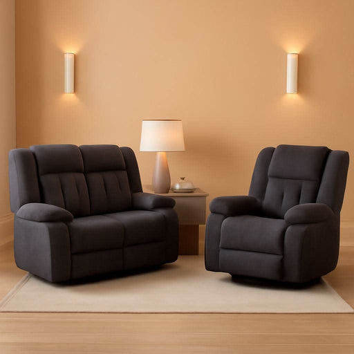 Recliner Sofa Set with Manual Recliners,Living Room Furniture Set with Reclining Couch,Loveseat and Armchair,Breathable Fabric Upholstery,Thick Cushions and Ergonomic Design,Dark Gray (2+1)