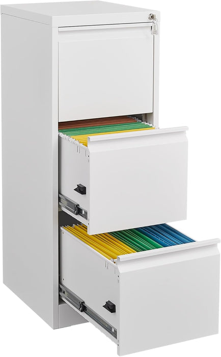 3 Drawer File Cabinet with Lock, Vertical Lockable Filing Cabinet
