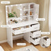 Makeup Vanity with Lights, Vanity Desk with Mirror and 10 LED Lights, White Table with 4 Drawers, Cabinet & 4 Necklace Hooks, Dressing Table for Bedroom,Grils Vanity, White