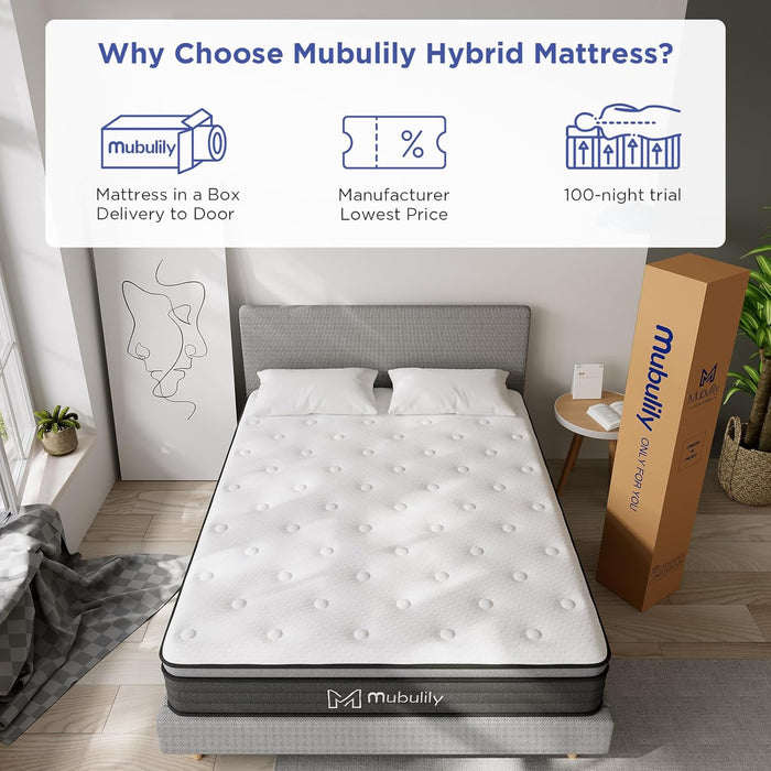 Full Mattress,12 Inch Hybrid Mattress in a Box with Gel Memory Foam,Individually Wrapped Pocket Coils Innerspring for a Cool & Peaceful Sleep,Certipur-Us.
