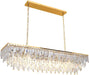47" Modern Rectangle Crystal Chandelier, Gold Linear Pendant Light with Clear Crystal Prisms, Luxury Island Lighting Fixture for Dining Room Kitchen Table Living Room