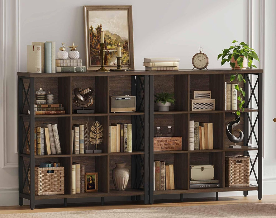 9Cube Farmhouse Bookcase Dark Walnut Wood Storage