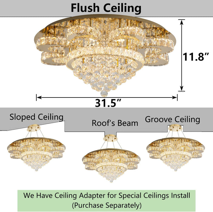 Modern Chandelier Living Room Glam Chandeliers Ceiling Light Fixture Remote Dimmable Lights 32 Inches Luxury Crystal Gold Light