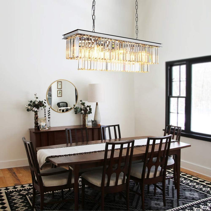 Chrome Rectangle Crystal Pendant Light 39.4Inch Chandelier
