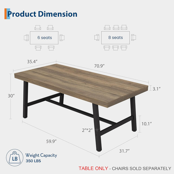71" Sturdy Kitchen Table, Farmhouse Dining Table, Rustic Pear
