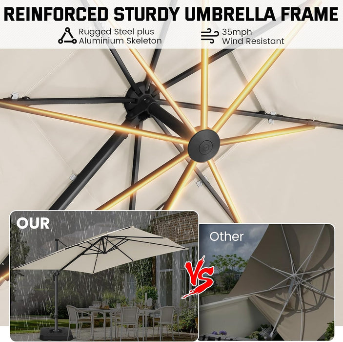 Outdoor Patio Umbrella - 10Ft Cantilever Umbrella for Patio Heavy Duty Offset Umbrellas with Stand, 360 Rotation Double Top Large Table Umbrella on Clearance for Deck Pool Backyard