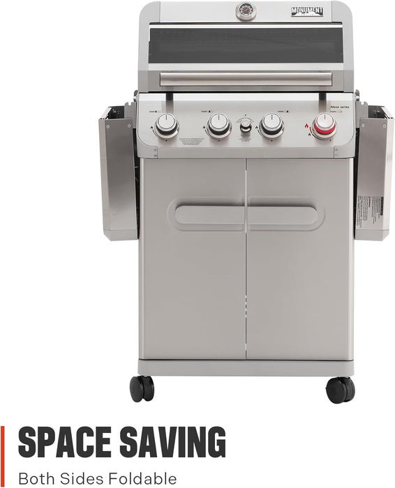4 Burner Propane Gas Grill, Stainless Steel Outdoor Patio Barbecue Grill, with Broil Zone Fast Heating, Knob Control, and Easy Cleanup, M410MBZ
