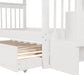 Twin over Twin Bunk Bed with Stairs and Trundle, Solid Wood Stairway Bunk Bed Frame with Storage, for Kids Teens Adults – White