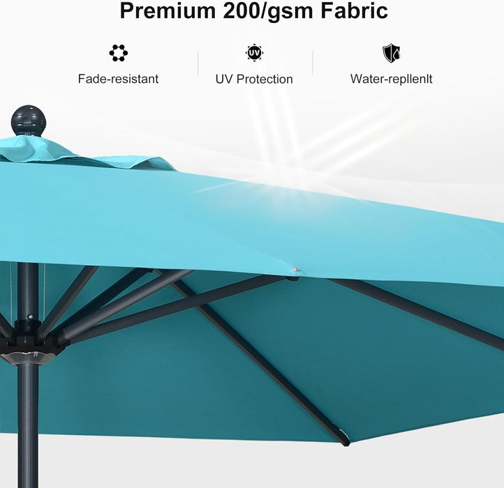 10' X 6.5' Rectangular Patio Umbrella Outdoor Table Umbrella Aluminum Frame Market Umbrella Sun Umbrella with 8 Sturdy Ribs Tilt for Garden Deck Lawn Pool Turquoise Blue