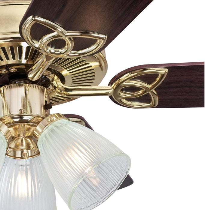 Westinghouse 7233800 Vintage Ceiling Fan with Light, 52 In., Polished Brass