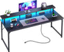 55 Inch Gaming Desk, LED & Power Outlets, Monitor Stand, Black