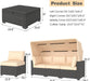Outdoor Daybed with Canopy,6 Pieces Patio Furniture Sets Adjustable Backrest PE Gradient Wicker Sectional Furniture Set with Tempered Glass Side Table
