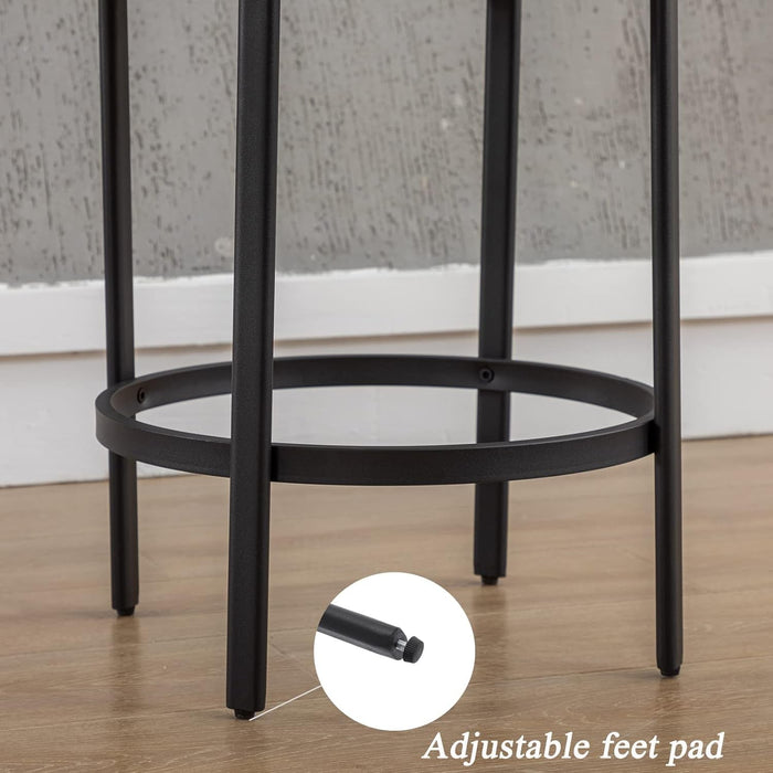 Counter Height Bar Stools 26" round Barstools Set of 2, Modern Faux Leather Counter Stools with Black Metal Legs for for Kitchen Island Counter, Small Space, White