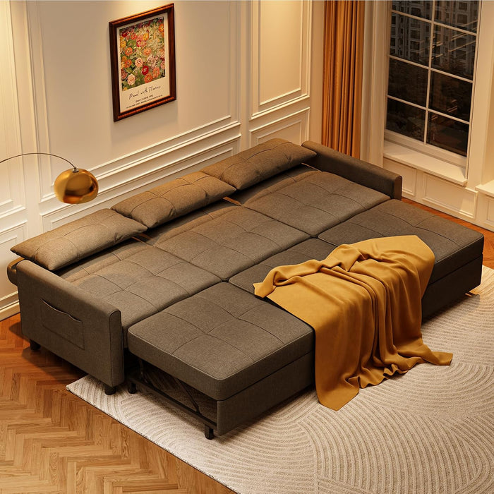 L-Shaped Sleeper Sofa Dark Grey, 84", with Ottoman