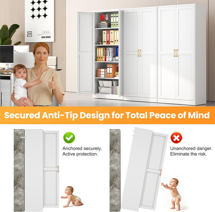 SeventyOneInch Metal Pantry Cabinet White Shelves UltraDurable